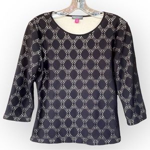 Vince Camuto Black Laser Cut Textured Lace Overlay Nude/Tan Top Size XS